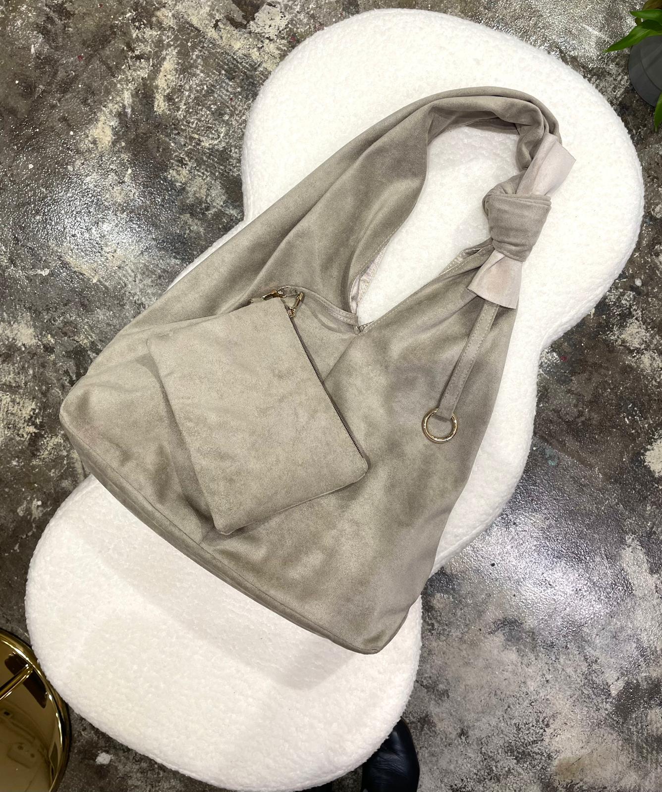 Bella 猄絨布 手挽/上肩袋 灰泥 