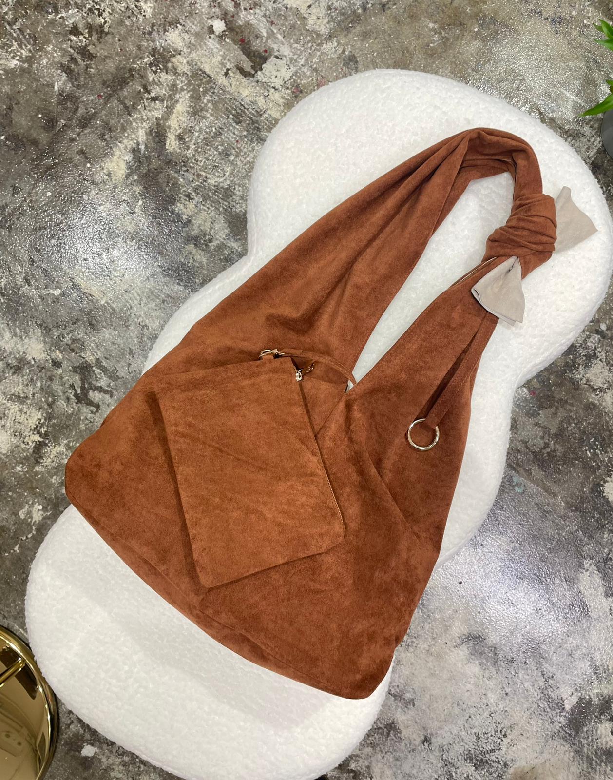 Bella 猄絨布 手挽/上肩袋 焦糖啡