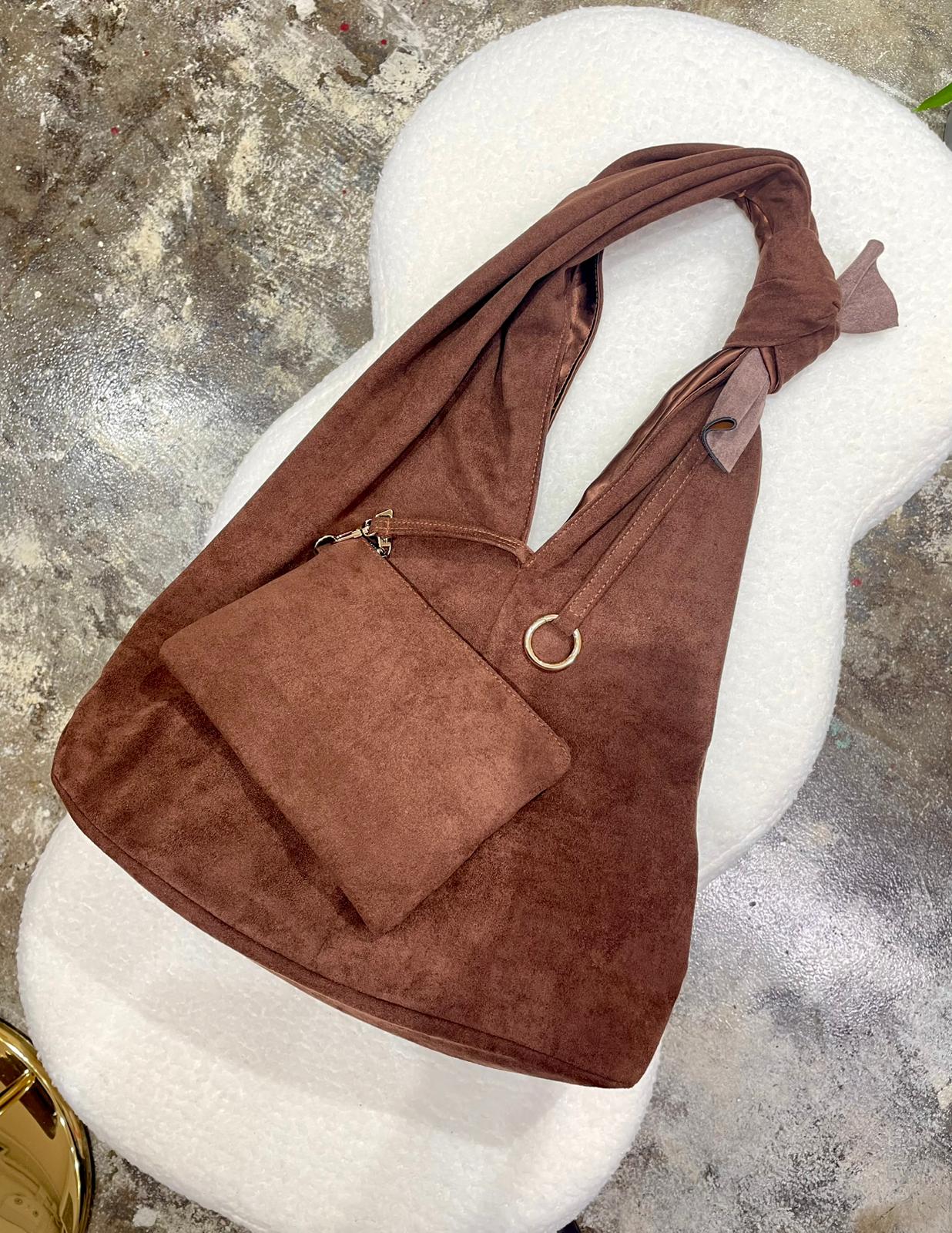 Bella 猄絨布 手挽/上肩袋 朱古力啡